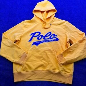 Polo Ralph Lauren Men's Med Spell Out Polo Classic Script Hoodie Yellow Pullover